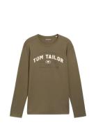 Printed Longsleeve Tops T-shirts Long-sleeved Khaki Green Tom Tailor