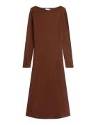 5X2 Rib Flare Midi Dress Ls Polvipituinen Mekko Brown Tommy Hilfiger