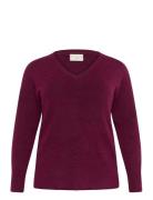 Kcniela V-Neck Pullover Tops Knitwear Jumpers Burgundy Kaffe Curve
