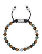 Men's Beaded Bracelet With Aquatic Agate, Brown Tiger Eye And Silver R...