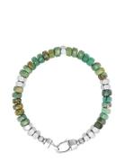 Men's Hexagon Beaded Bracelet With Green Turquoise And Silver Rannekor...