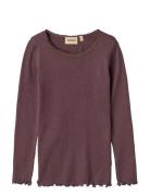 Rib T-Shirt L/S Reese Tops T-shirts Long-sleeved T-shirts Burgundy Whe...
