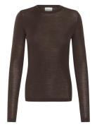 Gzninia Ls Wool Roundneck Tops T-shirts & Tops Long-sleeved Brown Gest...