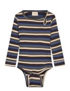 Body L/S Modal Multi Striped Bodies Long-sleeved Navy Petit Piao
