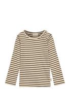 T-Shirt L/S Modal Striped Tops T-shirts Long-sleeved T-shirts Beige Pe...