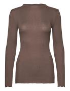 Silk T-Shirt Tops T-shirts & Tops Long-sleeved Brown Rosemunde