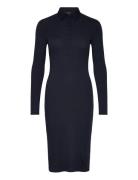 Rib-Knit Cotton-Blend Polo Dress Designers Knee-length & Midi Navy Lau...