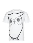 Big Owl Print Tee - Gots/Vegan Tops T-shirts Short-sleeved White Knowl...