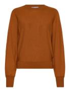 Msdana Bat Sleeve Knit Pullover Tops Knitwear Jumpers Brown Minus