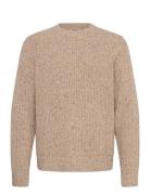Relaxed Fit Nepped Knit Sweater Tops Knitwear Round Necks Beige Weekda...