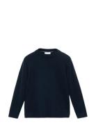 Knitted Sweater With Ribbed Details Tops Knitwear Pullovers Navy Mango