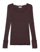 Rwbenita Silk Ls O-Neck Lace T-Shir Tops T-shirts & Tops Long-sleeved ...