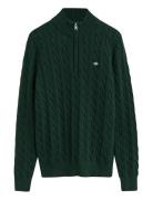 Cotton Cable Half Zip Tops Knitwear Pullovers Green GANT