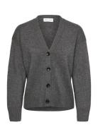 V-Neck Wide Cardigan Tops Knitwear Cardigans Grey Davida Cashmere