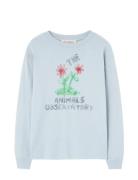 Flowers Blue Dof Lonf Sleeve T-Shirt Tops T-shirts Long-sleeved T-shir...