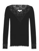 Rwbernadine Organic Ls V-Neck Lace Tops T-shirts & Tops Long-sleeved B...