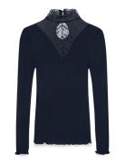 Rwbeatha Silk Ls Lace T-Shirt Tops T-shirts & Tops Long-sleeved Navy R...