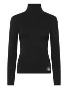 Woven Label Roll Neck Tops Knitwear Turtleneck Black Calvin Klein Jean...