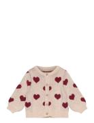 Jacquard Cardigan Hearts Tops Knitwear Cardigans Beige Wheat