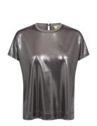 Mmnivola O-Neck Metallic Tee Tops T-shirts & Tops Short-sleeved Silver...