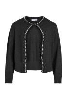 Vizafina L/S O-Neck Pearl Knit Cardi/1 Tops Knitwear Cardigans Black V...