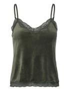 Cami Velours Scallop Lace Toppi Khaki Green Hunkemöller