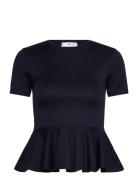 Short-Sleeved Peplum T-Shirt Tops T-shirts & Tops Short-sleeved Navy M...