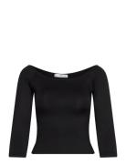 Three-Quarter Sleeve T-Shirt Tops T-shirts & Tops Long-sleeved Black M...