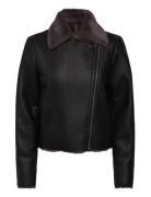 Faux-Fur-Effect Biker Jacket Nahkatakki Black Mango