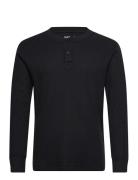 Thermal Henley Tops T-shirts Long-sleeved Black Hollister