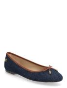 Jayna Leather-Trim Denim Flat Ballerinat Blue Lauren Ralph Lauren