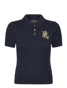 Cable-Knit Cotton Polo Sweater Tops Knitwear Jumpers Navy Lauren Ralph...