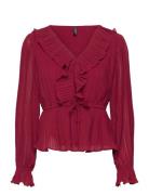 Vmdora L/S Frill Pleat Top Wvn Exp Tops Blouses Long-sleeved Burgundy ...