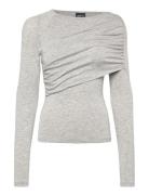 Ruched Drapy Top Tops T-shirts & Tops Long-sleeved Grey Gina Tricot